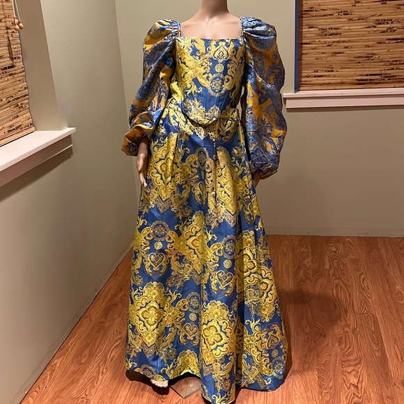 Akira Stunning Two Piece Ballgown In Blues Golds Long Full Skirt And Corset XL - Picture 3 of 17